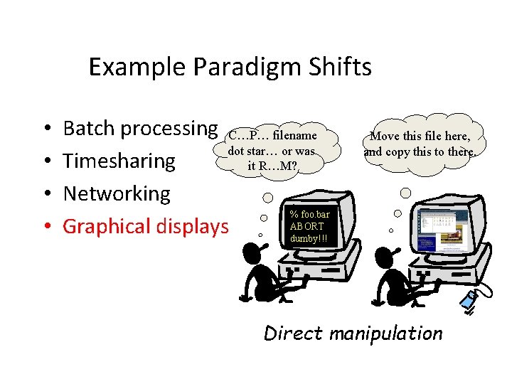 Example Paradigm Shifts • • Batch processing C…P… filename dot star… or was Timesharing