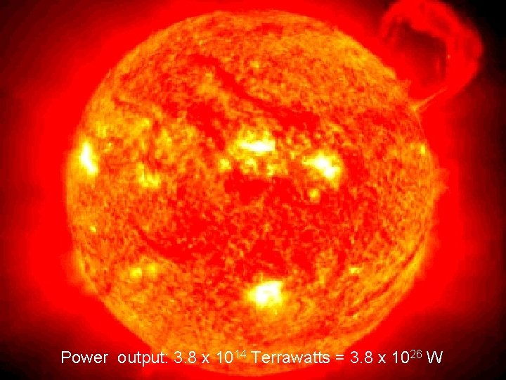 Power output: 3. 8 x 1014 Terrawatts = 3. 8 x 1026 W 