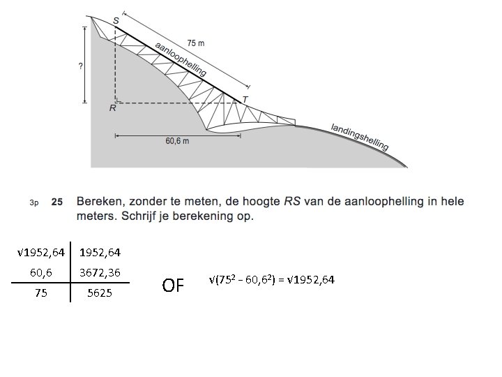 √ 1952, 64 60, 6 3672, 36 75 5625 OF √(752 – 60, 62)