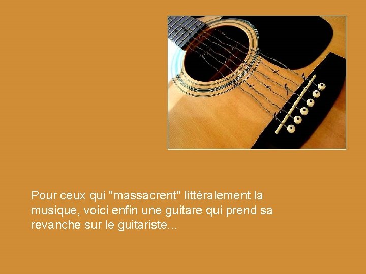 Pour ceux qui "massacrent" littéralement la musique, voici enfin une guitare qui prend sa