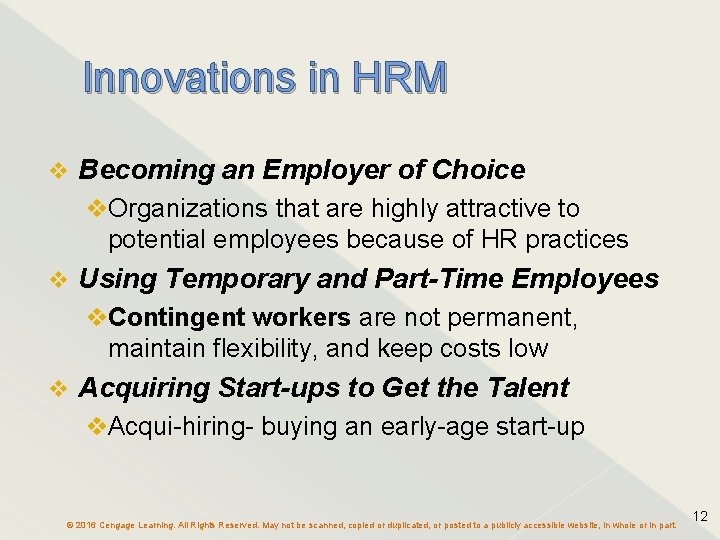 Chapter 12 Managing Human Resources 2016 Cengage Learning