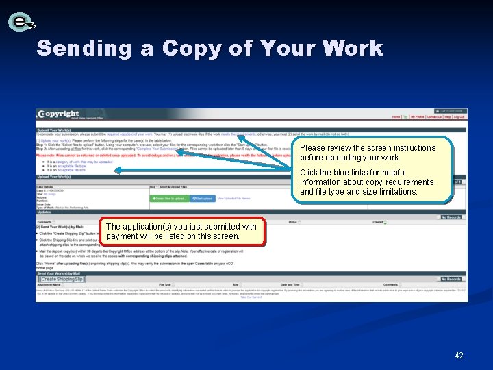 Sending a Copy of Your Work Please review the screen instructions before uploading your Sending a Copy of Your Work Please review the screen instructions before uploading your