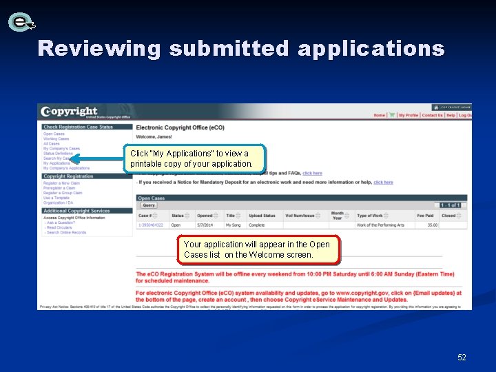 Reviewing submitted applications Click “My Applications” to view a printable copy of your application. Reviewing submitted applications Click “My Applications” to view a printable copy of your application.