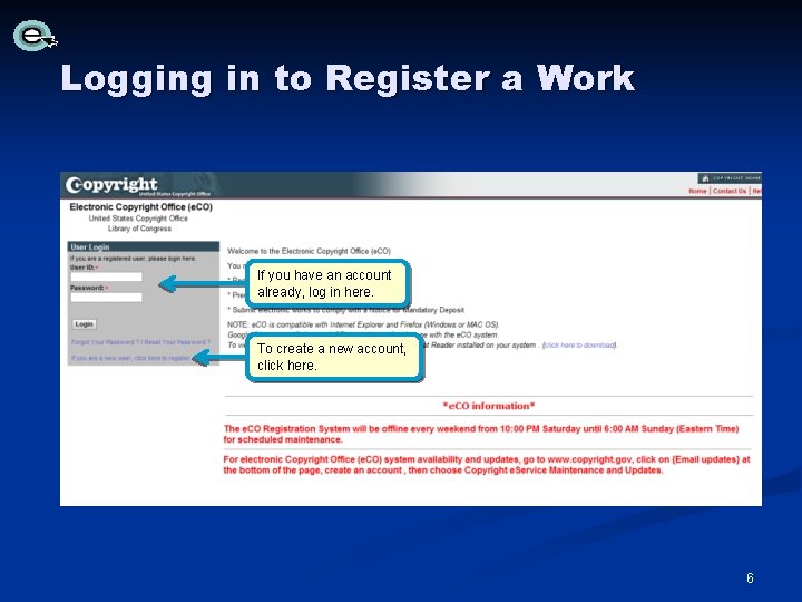Logging in to Register a Work If you have an account already, log in Logging in to Register a Work If you have an account already, log in
