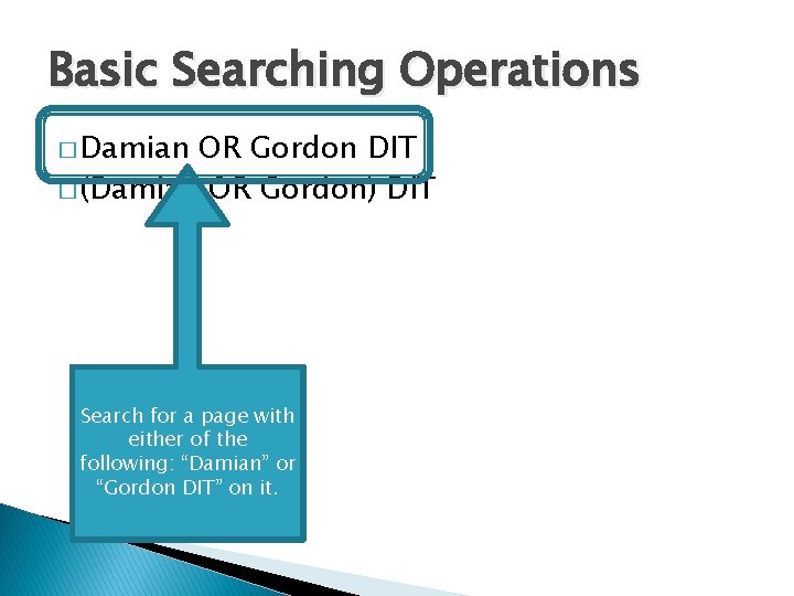 Basic Searching Operations � Damian OR Gordon DIT � (Damian OR Gordon) DIT Search