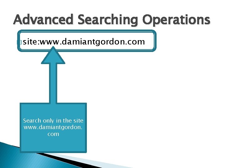 Advanced Searching Operations � site: www. damiantgordon. com Search only in the site www.