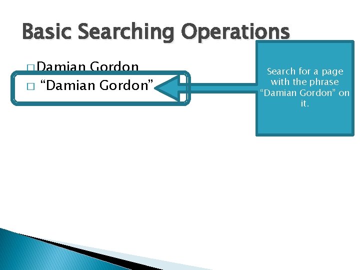 Basic Searching Operations � Damian � Gordon “Damian Gordon” Search for a page with