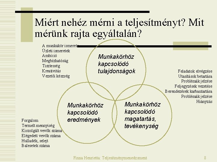 Miért nehéz mérni a teljesítményt? Mit mérünk rajta egyáltalán? A munkakör ismerete Üzleti ismeretek