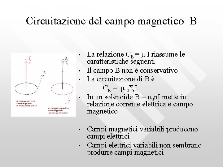 Circuitazione del campo magnetico B • • • La relazione CB = μ I