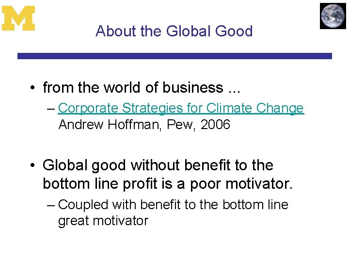 About the Global Good • from the world of business. . . – Corporate