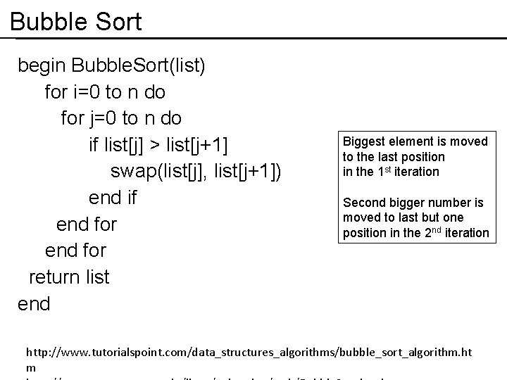 Bubble Sort begin Bubble. Sort(list) for i=0 to n do for j=0 to n