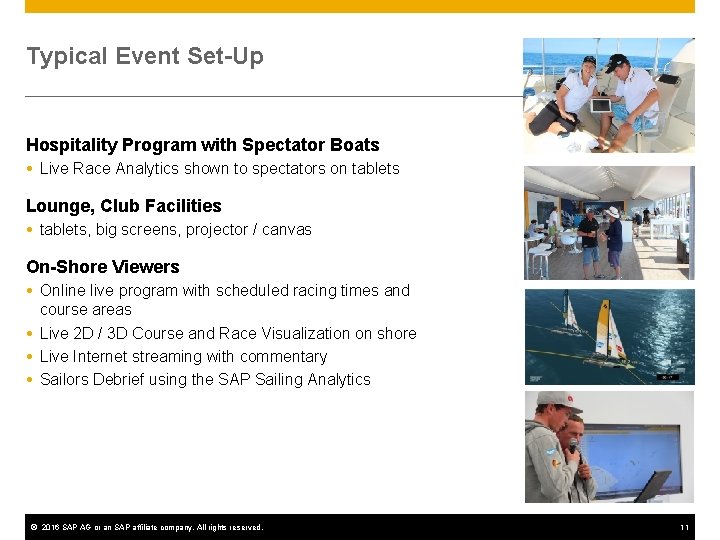 Typical Event Set-Up Hospitality Program with Spectator Boats Live Race Analytics shown to spectators