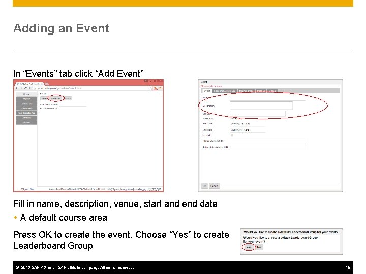 Adding an Event In “Events” tab click “Add Event” Fill in name, description, venue,