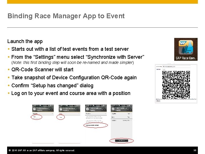 Binding Race Manager App to Event Launch the app Starts out with a list Binding Race Manager App to Event Launch the app Starts out with a list