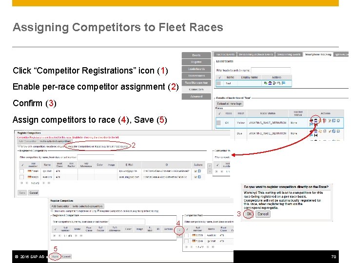 Assigning Competitors to Fleet Races Click “Competitor Registrations” icon (1) Enable per-race competitor assignment