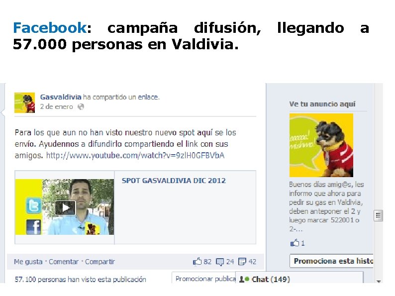 Facebook: campaña difusión, 57. 000 personas en Valdivia. llegando a 