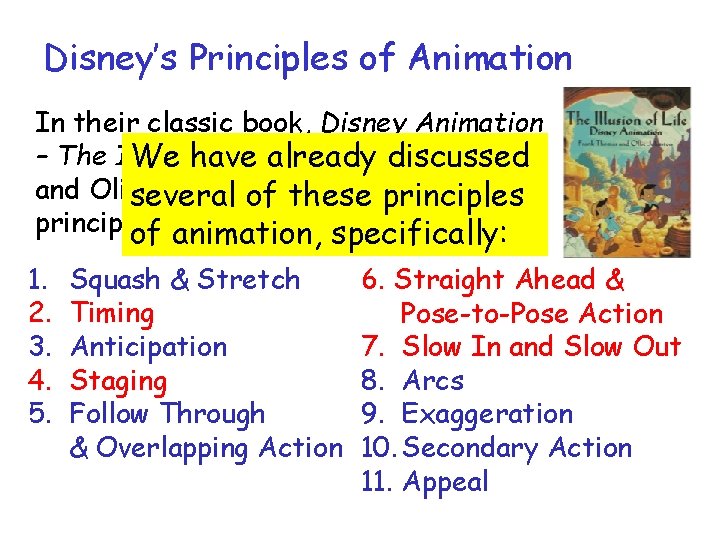Disney’s Principles of Animation In their classic book, Disney Animation – The Illusion of