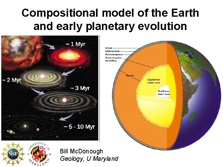 Compositional model of the Earth and early planetary evolution Bill Mc. Donough Geology, U