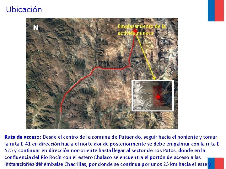 Ubicación Emplazamiento de la activida minera Ruta de acceso: Desde el centro de la