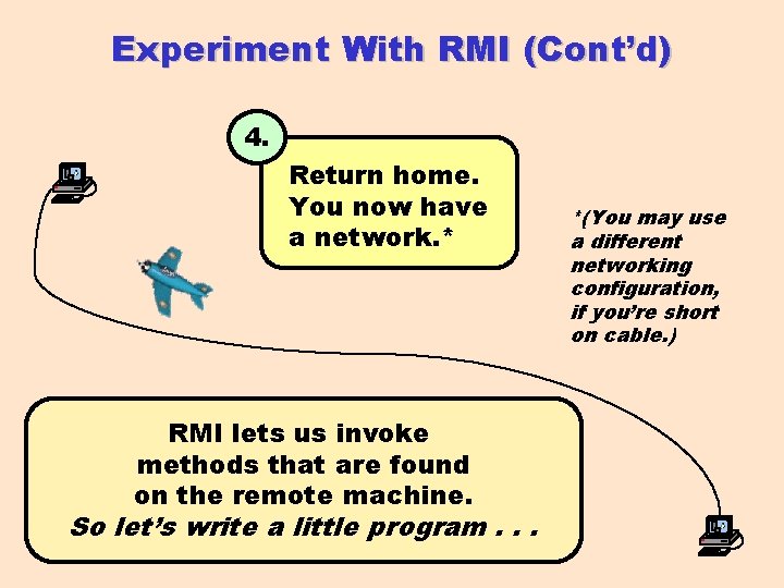Experiment With RMI (Cont’d) 4. Return home. You now have a network. * RMI