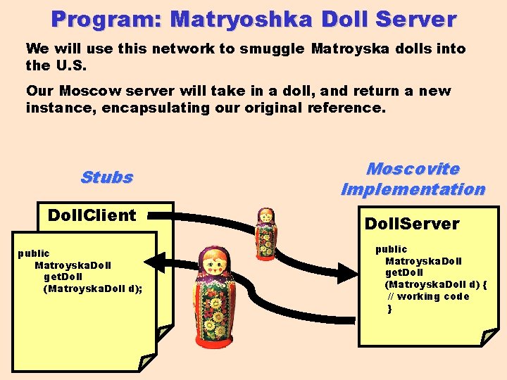 Program: Matryoshka Doll Server We will use this network to smuggle Matroyska dolls into
