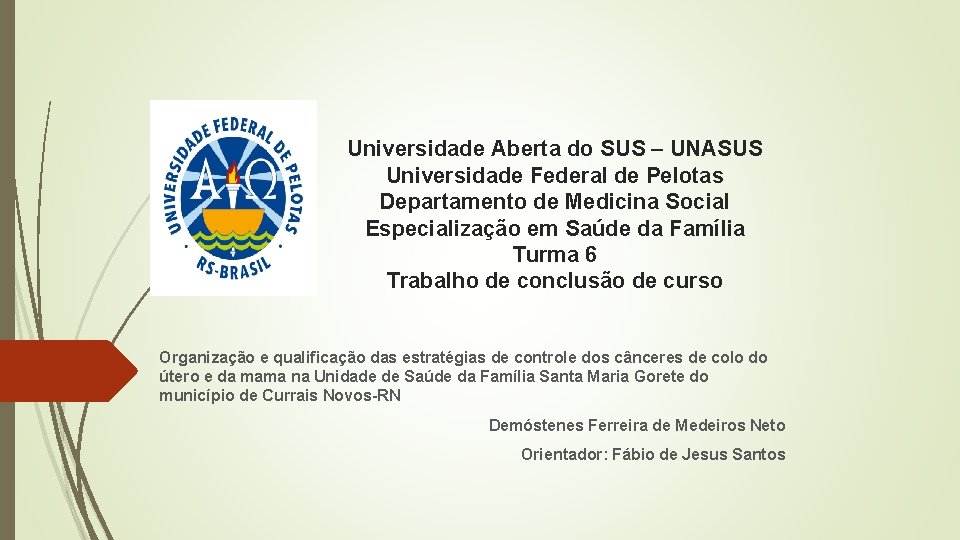 Universidade Aberta do SUS – UNASUS Universidade Federal de Pelotas Departamento de Medicina Social