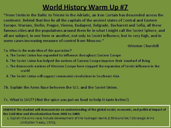 World History Warm Up #7 “From Stetin in the Baltic to Trieste in the World History Warm Up #7 “From Stetin in the Baltic to Trieste in the