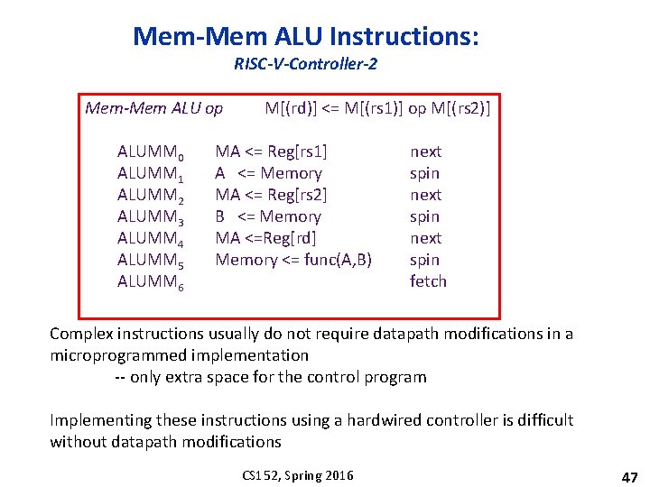 Mem-Mem ALU Instructions: RISC-V-Controller-2 Mem-Mem ALU op ALUMM 0 ALUMM 1 ALUMM 2 ALUMM