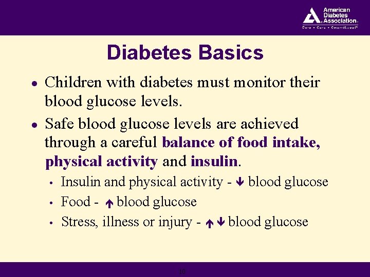 Diabetes Basics ● ● Children with diabetes must monitor their blood glucose levels. Safe