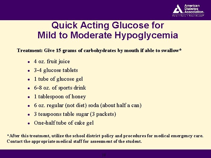 Quick Acting Glucose for Mild to Moderate Hypoglycemia Treatment: Give 15 grams of carbohydrates