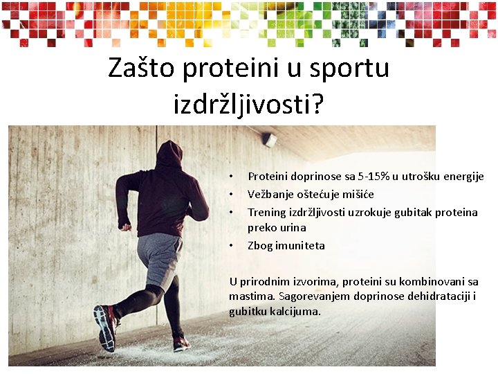 Zašto proteini u sportu izdržljivosti? • • Proteini doprinose sa 5 -15% u utrošku