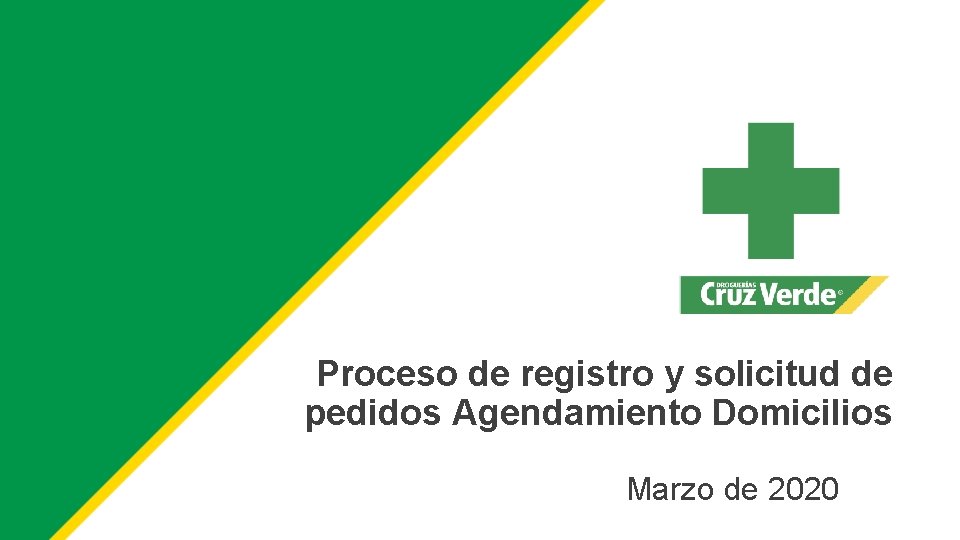 Proceso de registro y solicitud de pedidos Agendamiento Domicilios Marzo de 2020 Proceso de registro y solicitud de pedidos Agendamiento Domicilios Marzo de 2020