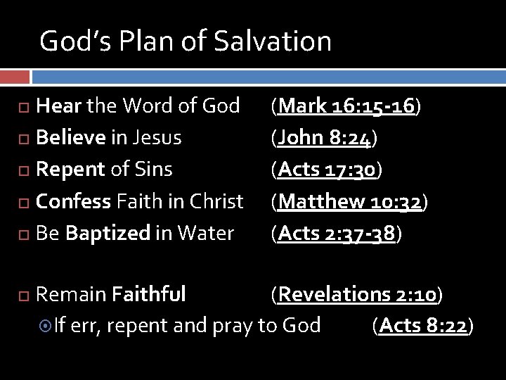 God’s Plan of Salvation Hear the Word of God Believe in Jesus Repent of