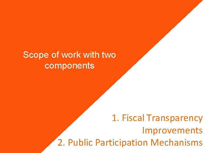 Scope of work with two components 1. Fiscal Transparency Improvements 2. Public Participation Mechanisms