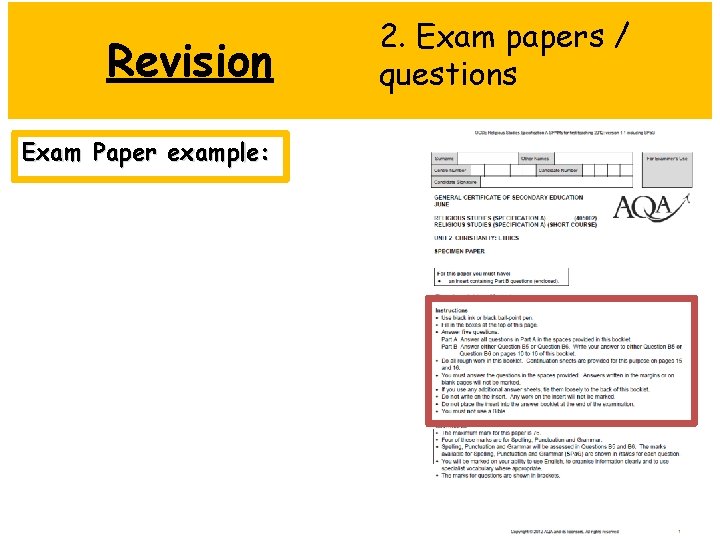 Revision Exam Paper example: 2. Exam papers / questions 