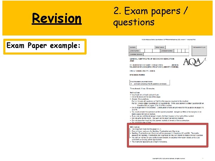Revision Exam Paper example: 2. Exam papers / questions 