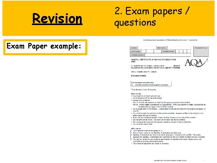 Revision Exam Paper example: 2. Exam papers / questions 