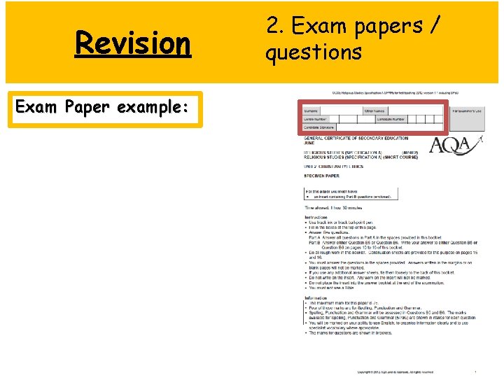 Revision Exam Paper example: 2. Exam papers / questions 