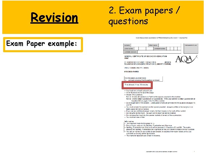 Revision Exam Paper example: 2. Exam papers / questions 