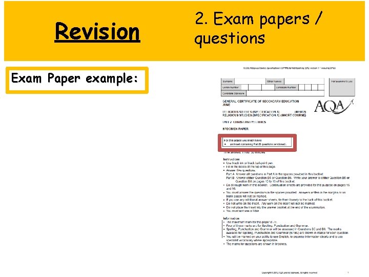 Revision Exam Paper example: 2. Exam papers / questions 