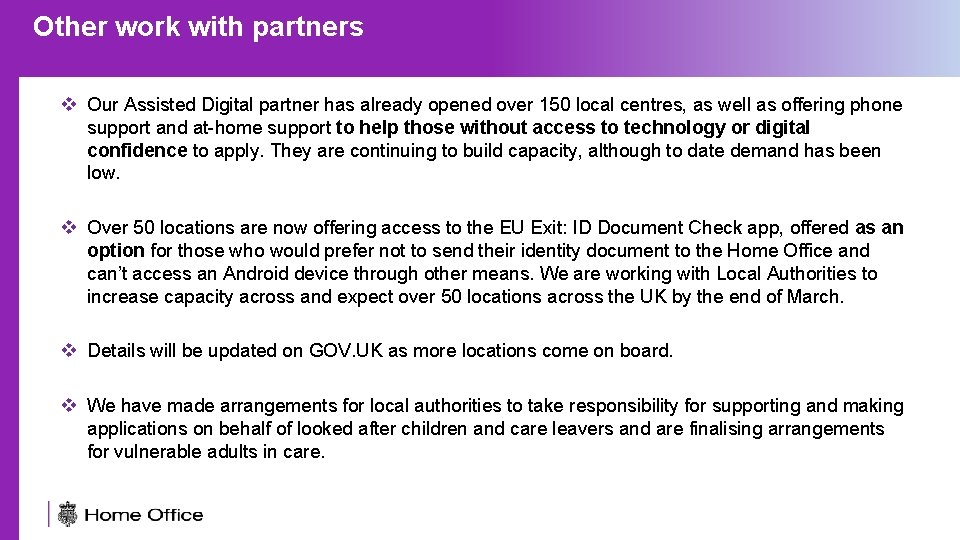Other work with partners Applying to the Settlement Scheme v Our Assisted Digital partner