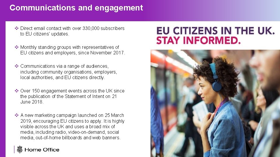Communications and engagement v Direct email contact with over 330, 000 subscribers to EU
