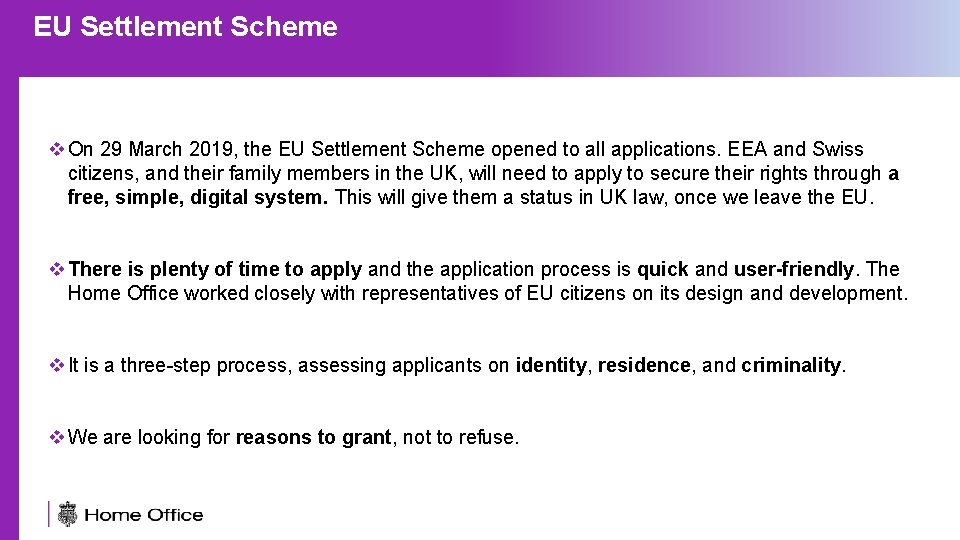 EU Settlement Applying to. Scheme the Settlement Scheme v On 29 March 2019, the