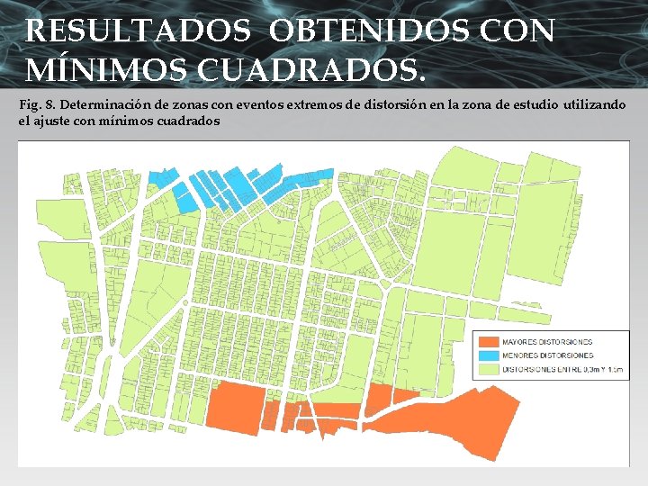 RESULTADOS OBTENIDOS CON MÍNIMOS CUADRADOS. Fig. 8. Determinación de zonas con eventos extremos de