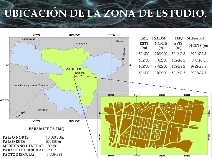 UBICACIÓN DE LA ZONA DE ESTUDIO. PARÁMETROS TMQ FALSO NORTE: 10 000 m FALSO