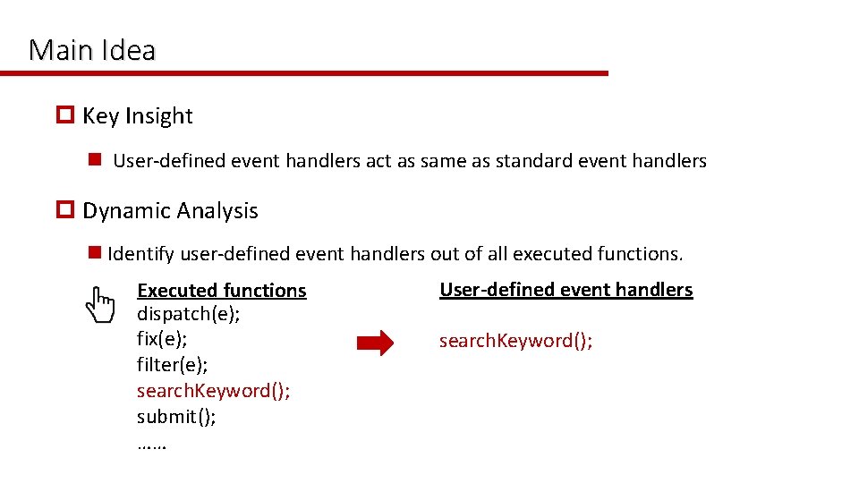 Main Idea p Key Insight n User-defined event handlers act as same as standard