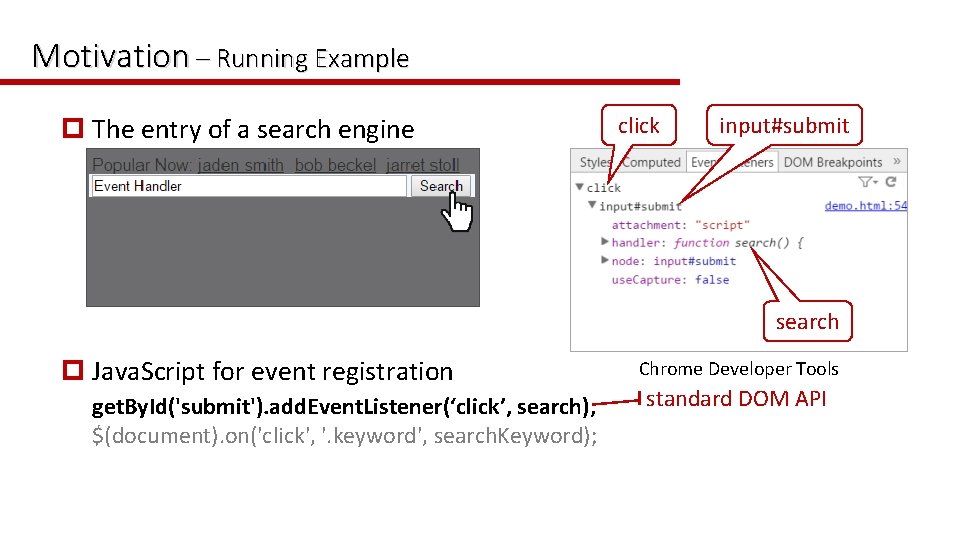 Motivation – Running Example p The entry of a search engine click input#submit search