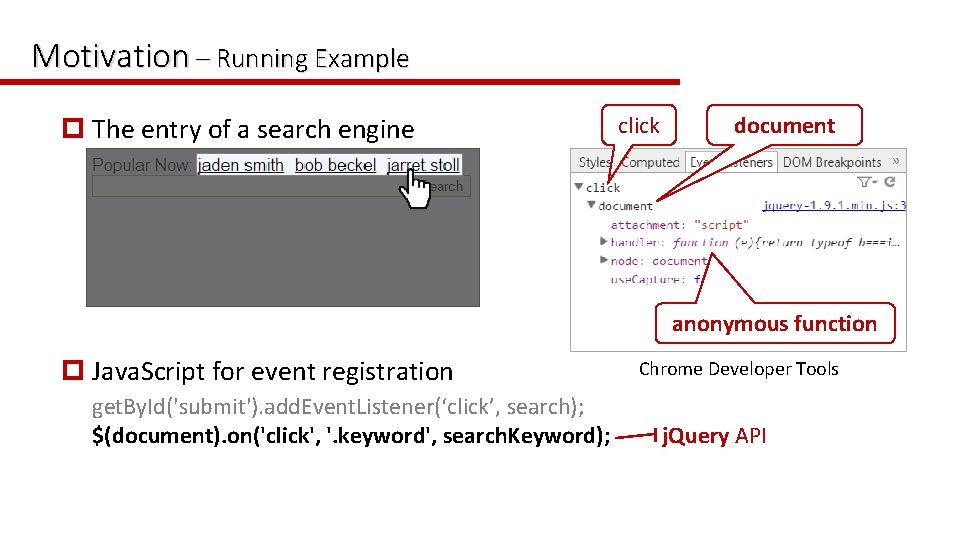 Motivation – Running Example p The entry of a search engine click document anonymous