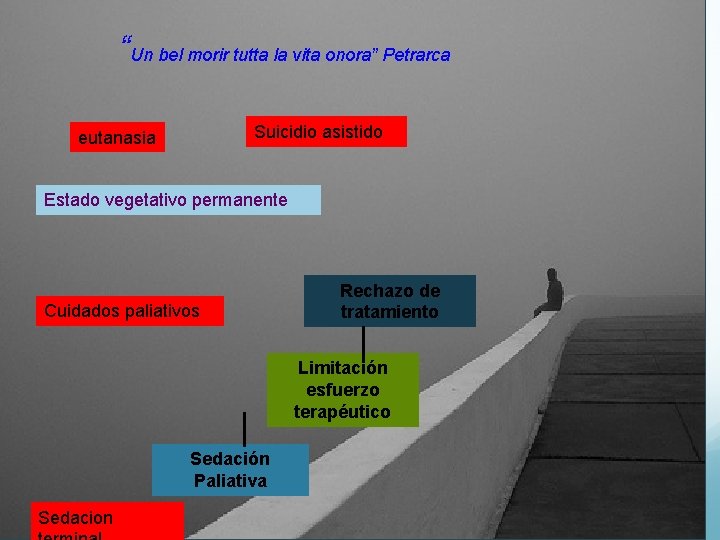 “Un bel morir tutta la vita onora” Petrarca Suicidio asistido eutanasia Estado vegetativo permanente