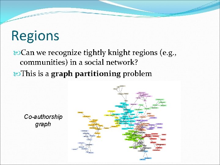 Regions Can we recognize tightly knight regions (e. g. , communities) in a social